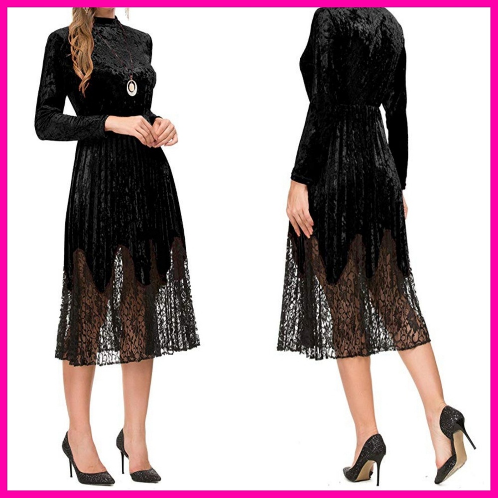 Black Velvet Long Sleeved Cocktail Dress NWoT